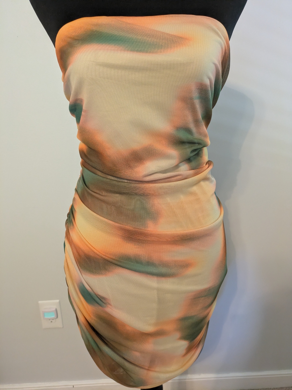 NWOT Shein Strapless Tie-Dye Bodycon Dress in Orange & Green Size 2X Mini Tube